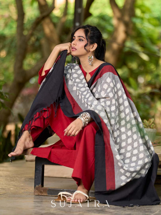 Rich Grey & Black Combination Ikat Cotton Dupatta