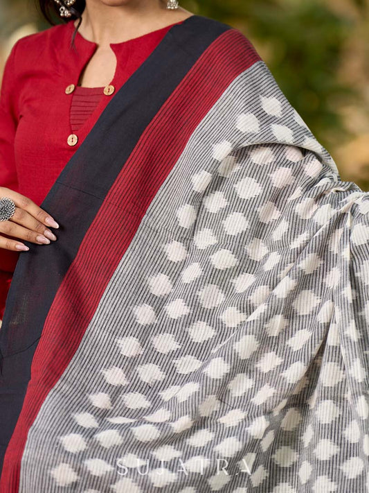 Rich Grey & Black Combination Ikat Cotton Dupatta