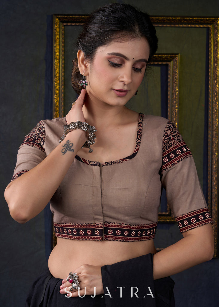 Embroidered Cotton Ajrakh Combination Blouse