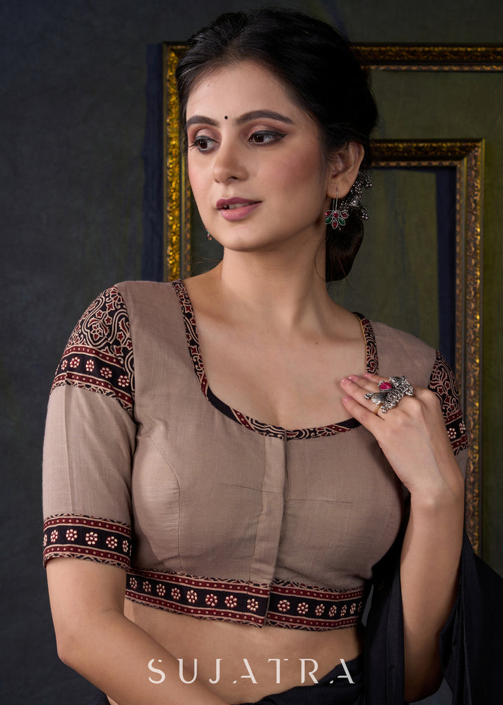 Embroidered Cotton Ajrakh Combination Blouse
