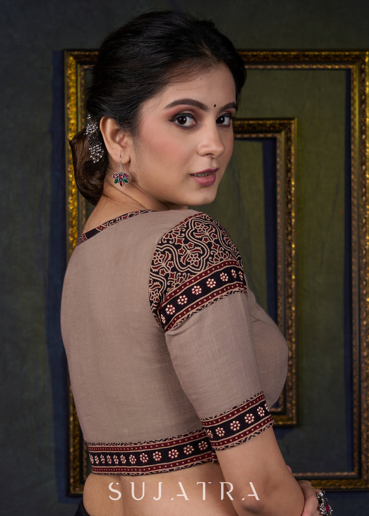 Embroidered Cotton Ajrakh Combination Blouse