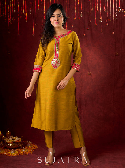 Mustard Cotton Silk Pencil Pant
