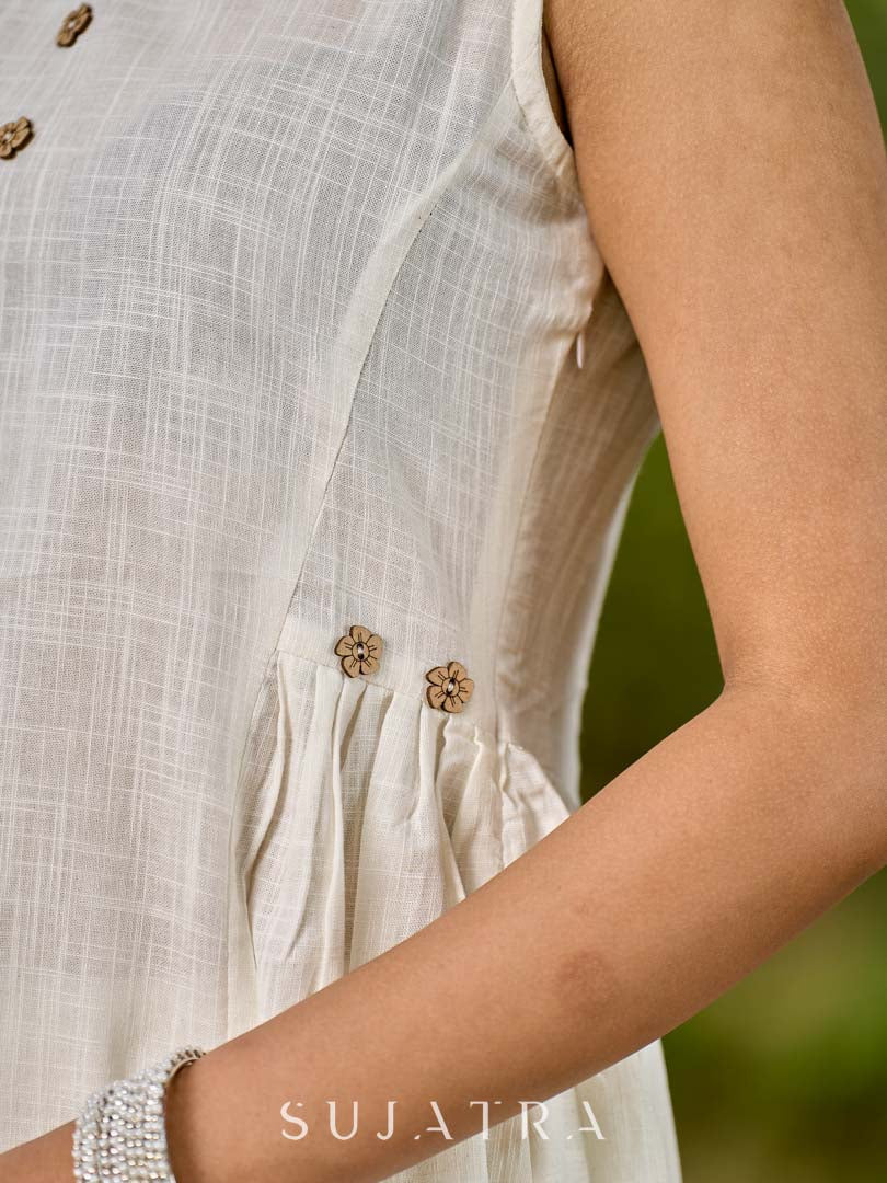 Timeless White Cotton Kurta with Side Pleats