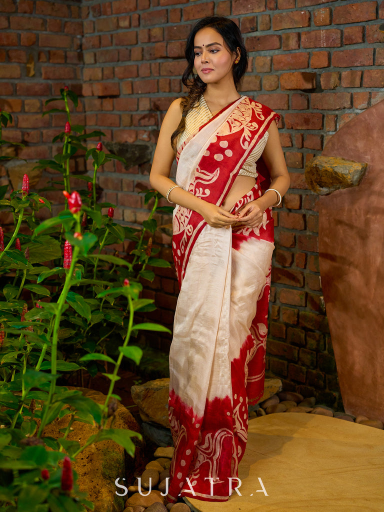Pure silk masterpiece saree with statement fish patterns