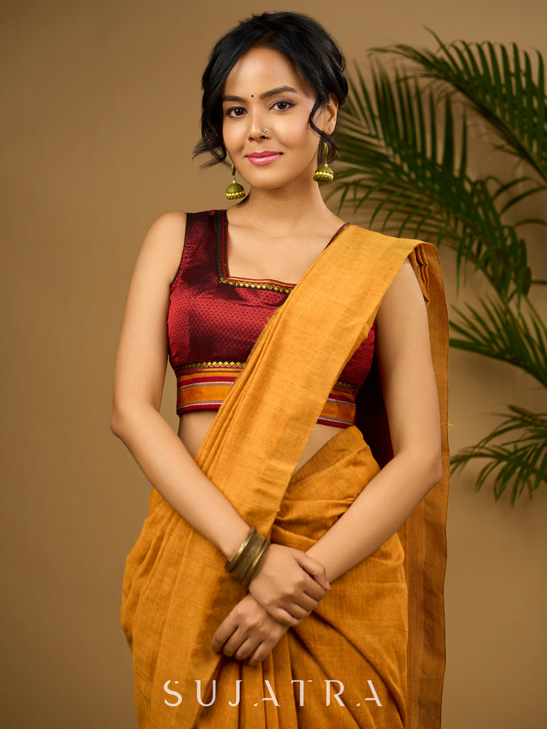 Stylist maroon khun sleeveless blouse - Optional Plain Saree