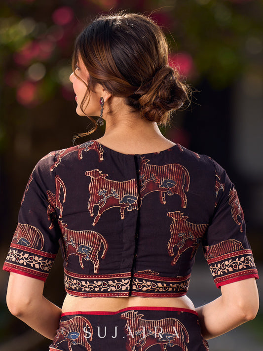 Black Cotton Pichwai Printed Ajrakh Blouse