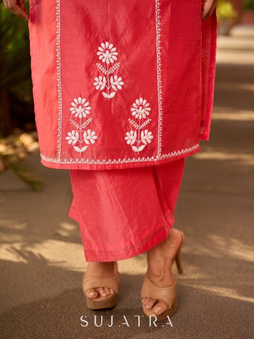 Minimal Coral Chanderi Parallel Pant