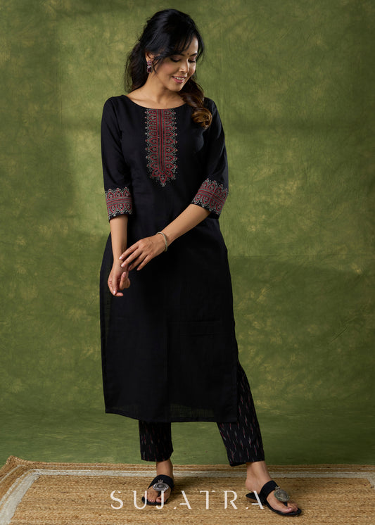 Sleek Black Cotton Hand Block Printed Kurta - Pant Optional