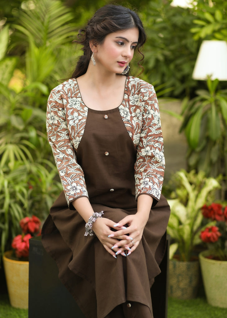Beautiful Coffee Brown Cotton Kurta Pant Set - Dupatta Optional