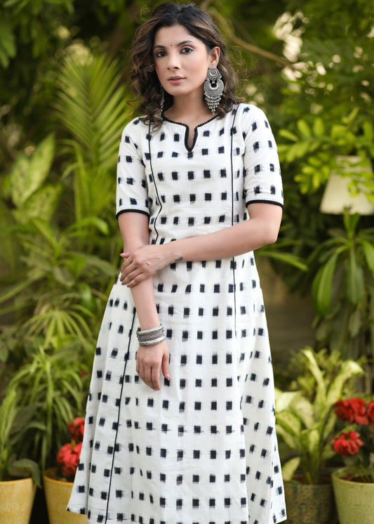 Beautiful Cotton White pure double Ikat Kurta - Pant Optional
