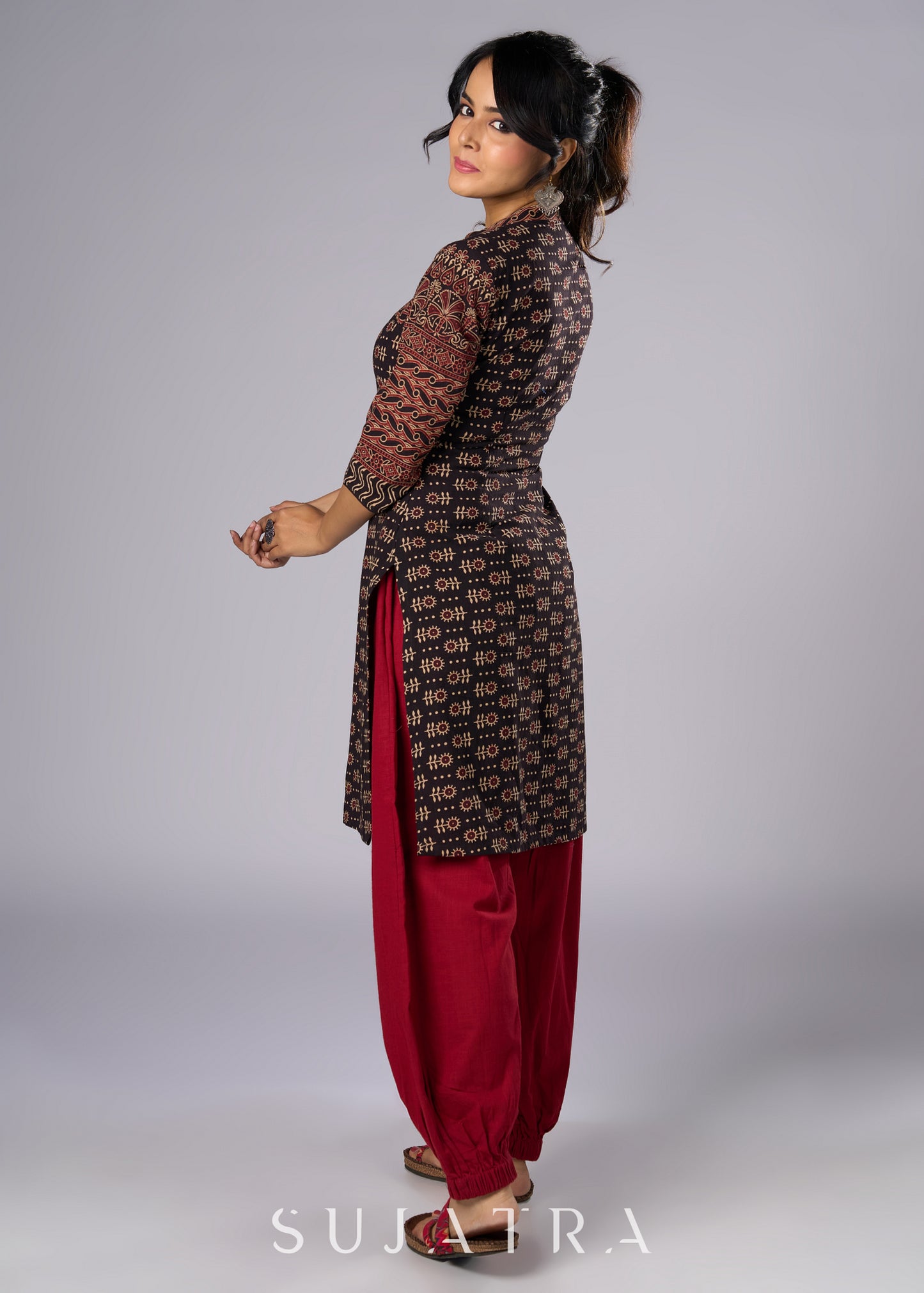 Exclusive Black Cotton Ajrakh Tunic -Pant Additional