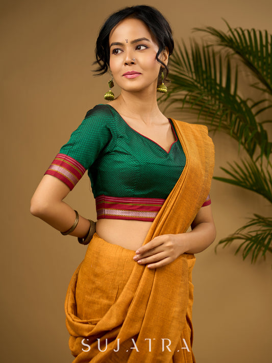 Traditional and evergreen green khun blouse - Optional Plain Saree