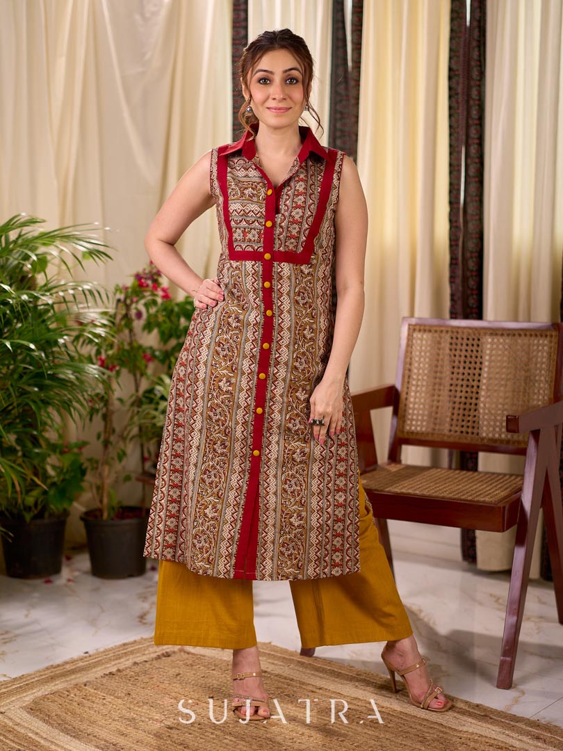 Mustard Solid Cotton Wide Leg Palazzo Pant