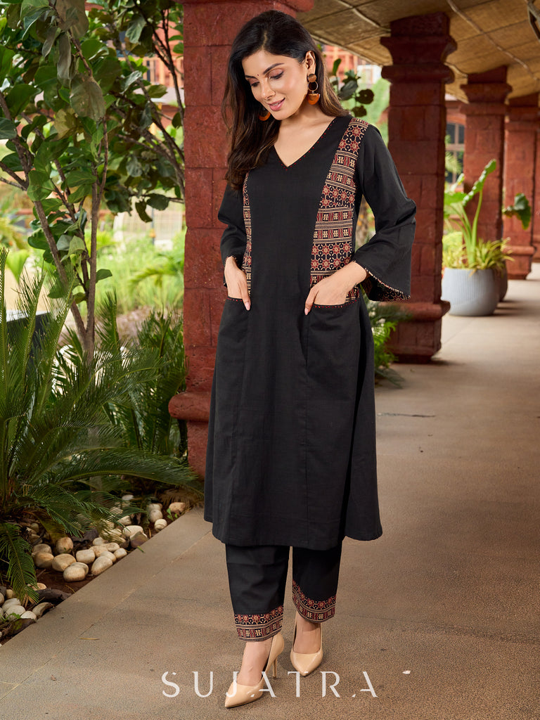Stylish cotton printed kurta with contrast detailing and smart pocket-pant optional