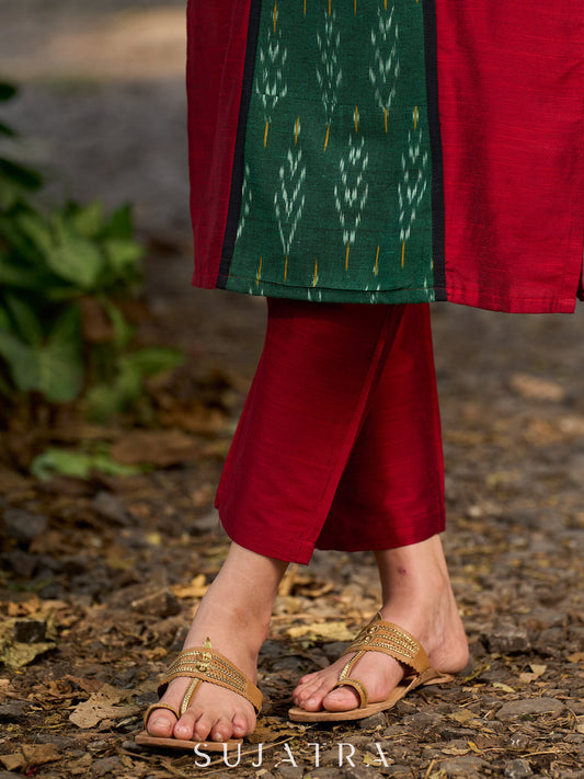 Solid Maroon Cotton Silk Straight fit Pants