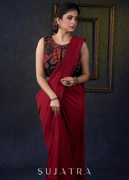 Trendy Ajrakh Sleeveless Patch Work Blouse