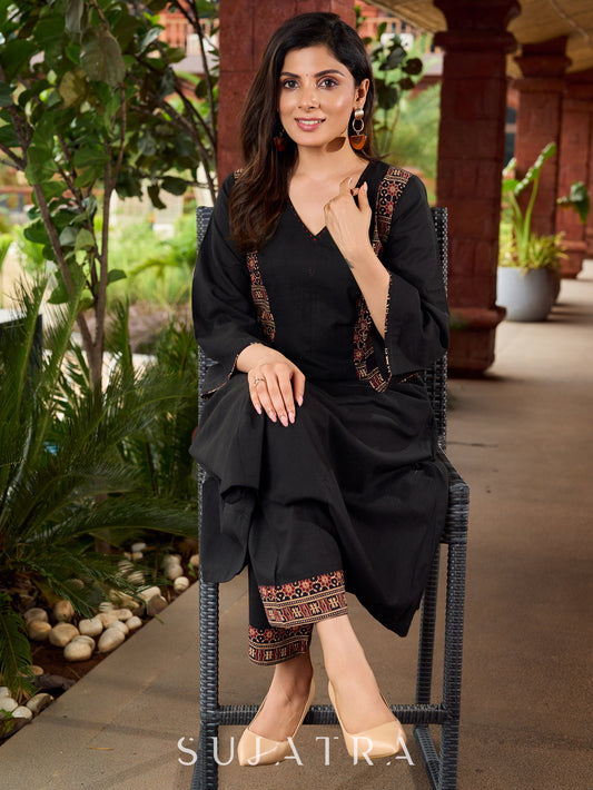 Stylish cotton printed kurta with contrast detailing and smart pocket-pant optional