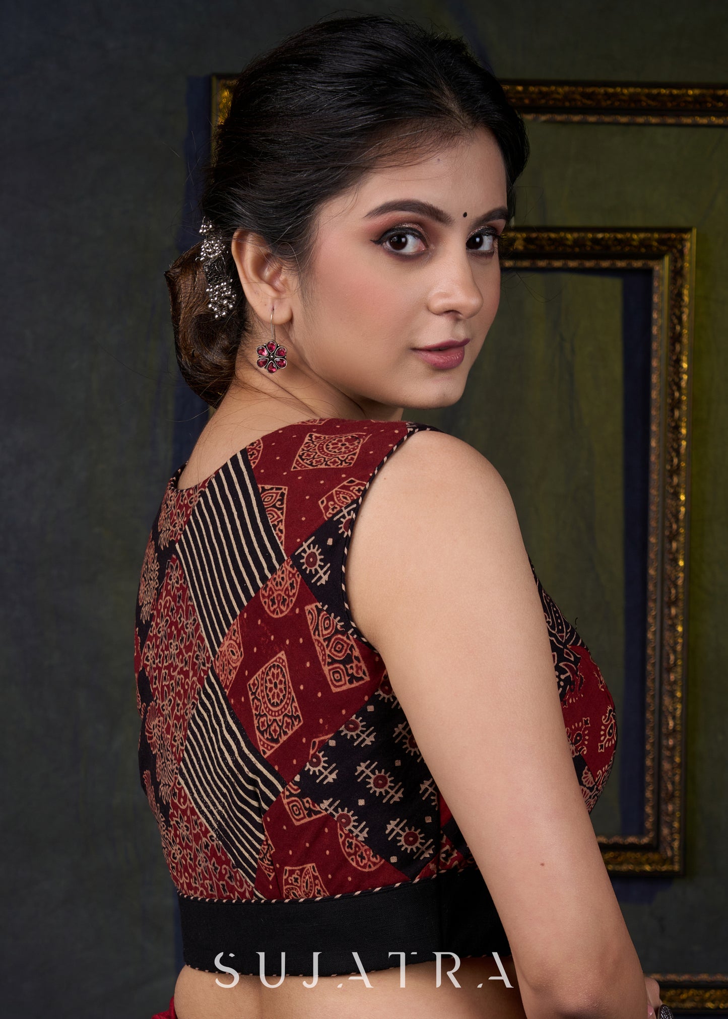 Trendy Ajrakh Sleeveless Patch Work Blouse