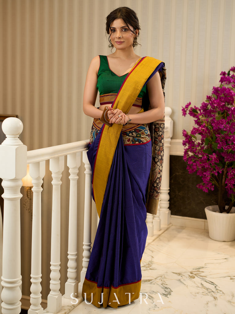 Exquisite Khun saree with hand-painted Kalamkari pallu and detailing