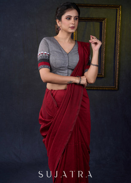 Graceful Grey Cotton Embroidered Blouse