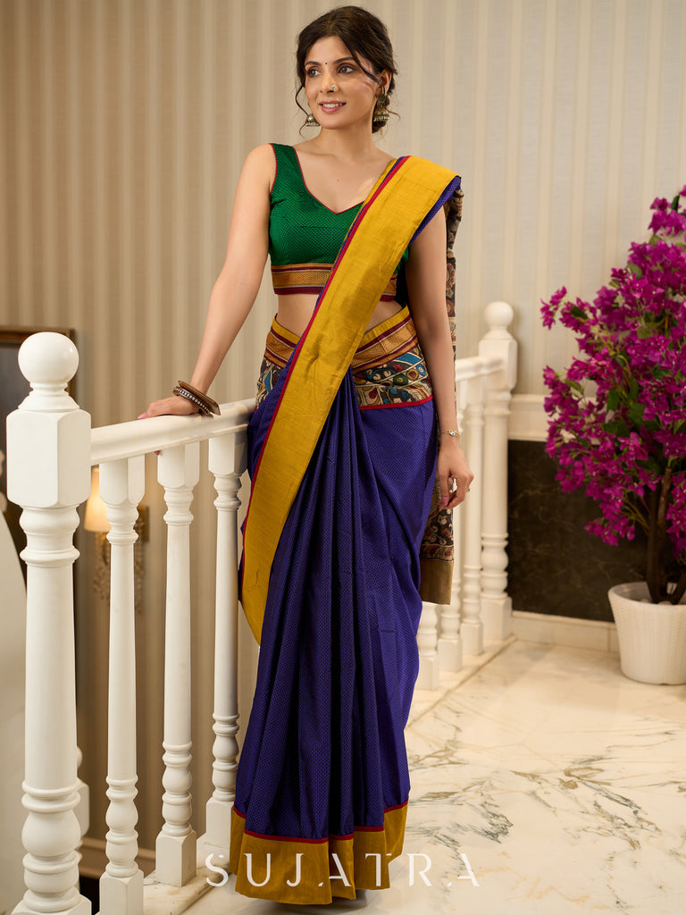 Exquisite Khun saree with hand-painted Kalamkari pallu and detailing