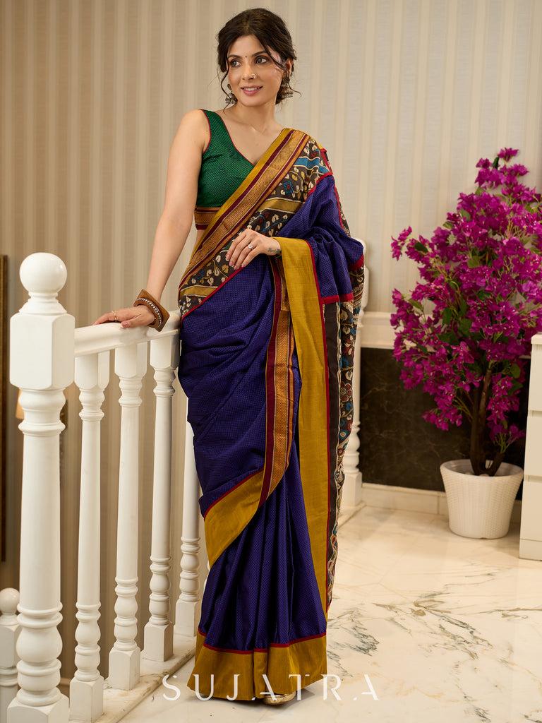 Exquisite Khun saree with hand-painted Kalamkari pallu and detailing