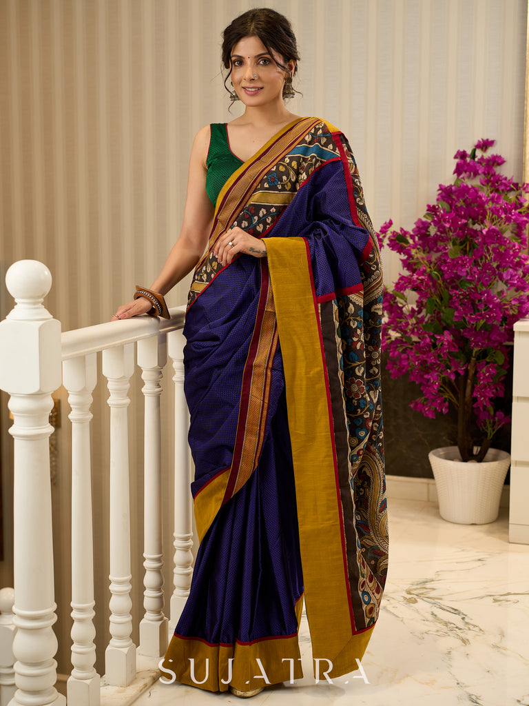 Exquisite Khun saree with hand-painted Kalamkari pallu and detailing