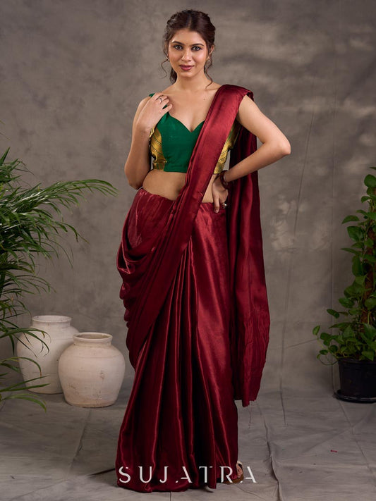 Maroon Modal Silk Saree with Elegant Zari Woven Pallu