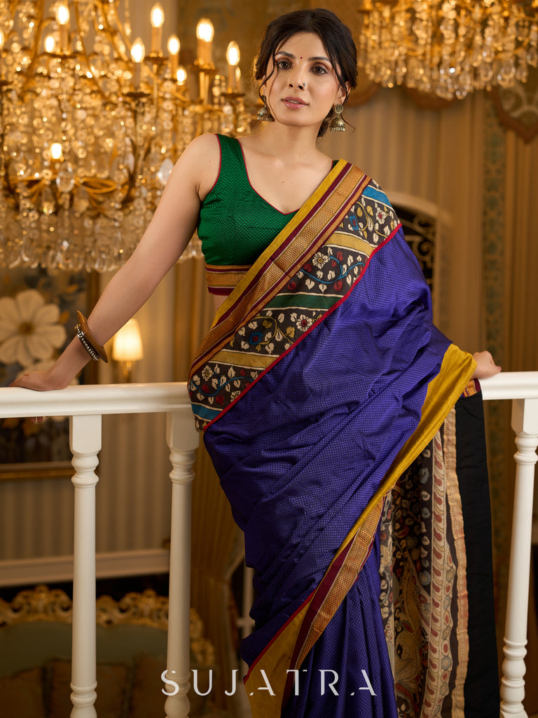 Exquisite Khun saree with hand-painted Kalamkari pallu and detailing
