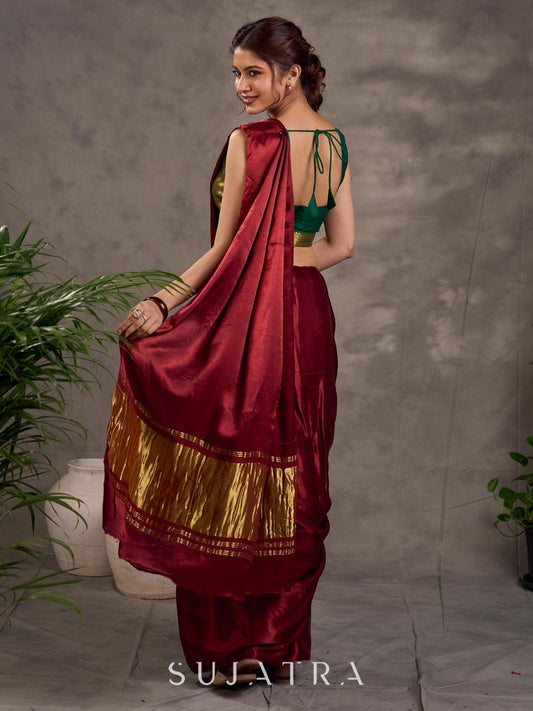 Forest Green Cotton Silk Sleeveless Sweetheart Neckline Blouse with Gold Zari Border