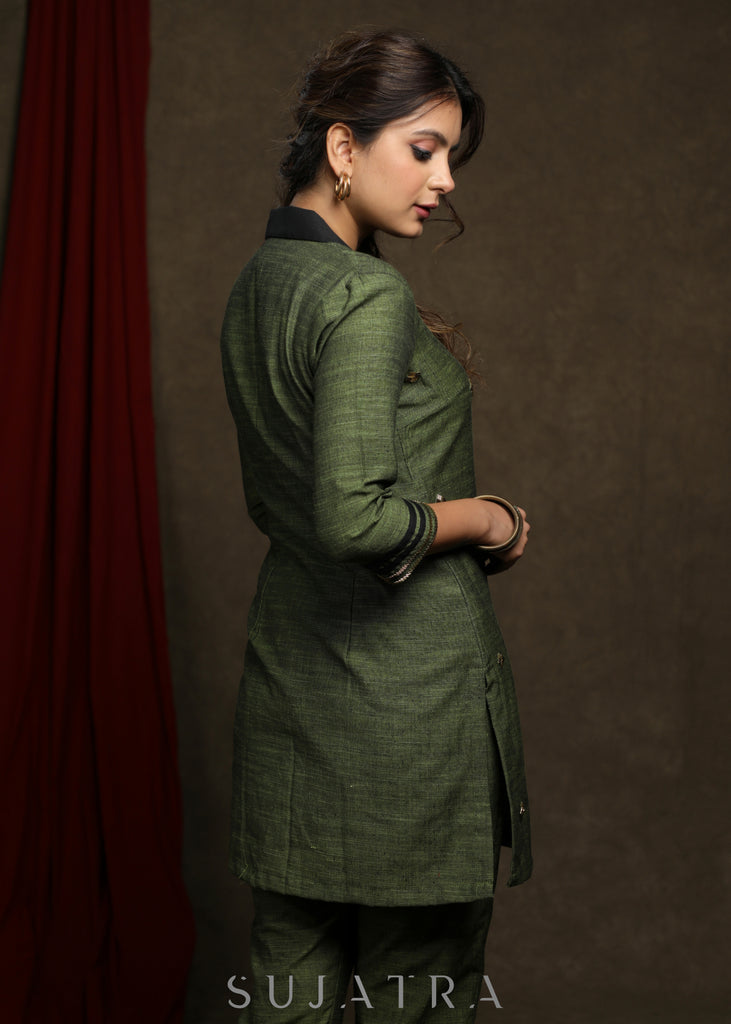 Striking Forest green pure cotton tunic with all over embellishments - Co ord Pant optional