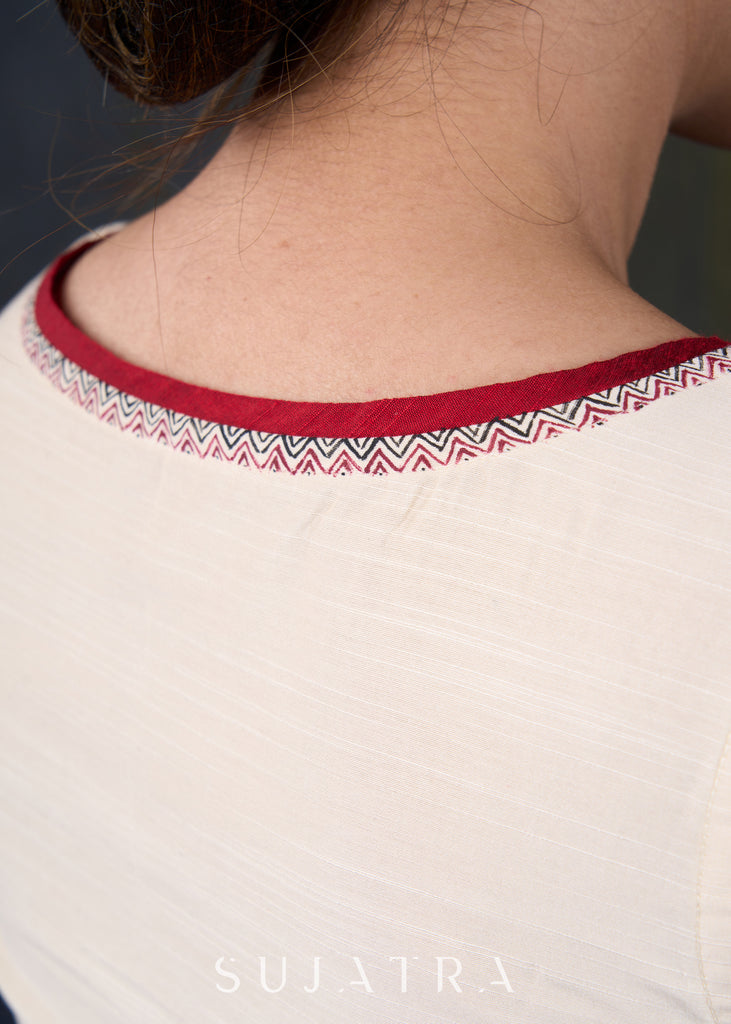 Off White Cotton Silk Blouse with Beautiful Hand Painting