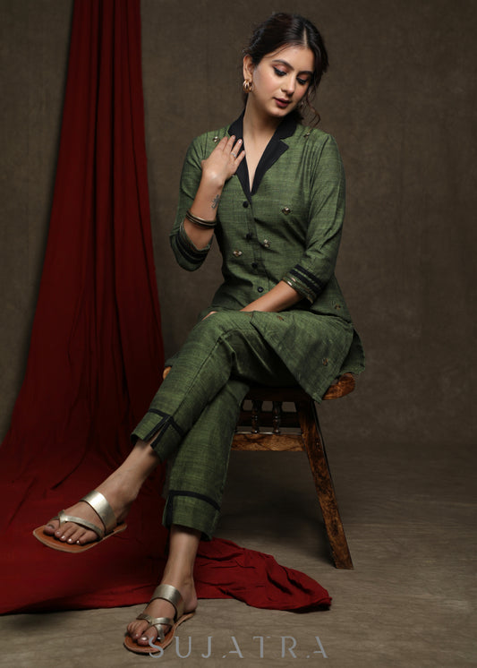 Striking Forest green pure cotton tunic with all over embellishments - Co ord Pant optional