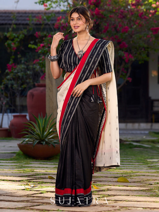 Timeless Black Saree with Ikat & Jamdani Accents
