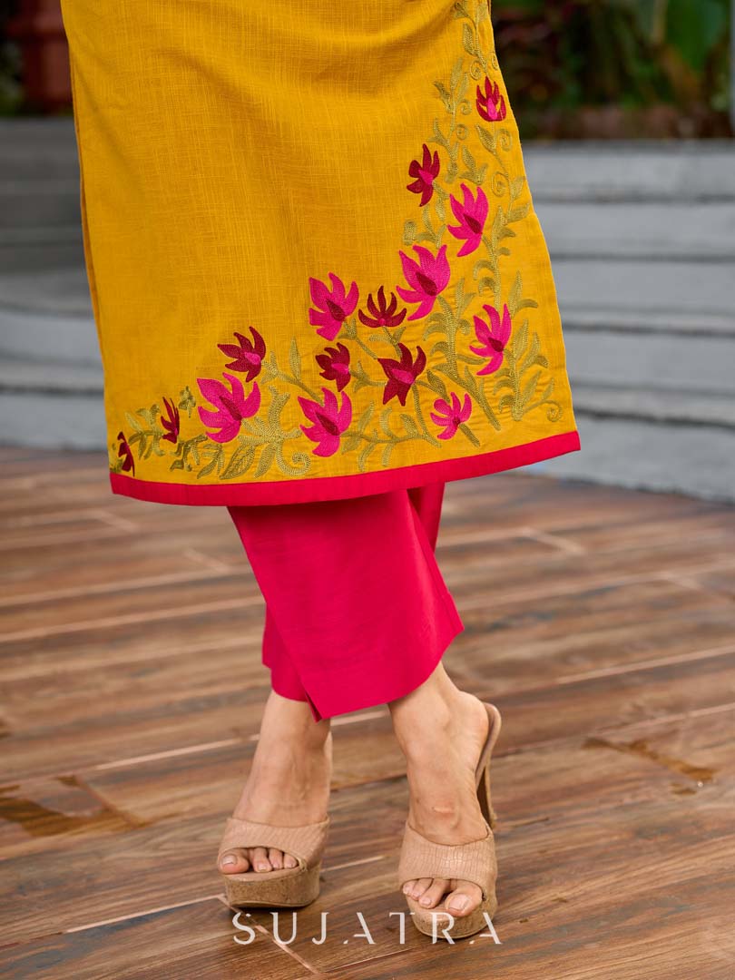 Classic Dark Pink Cotton Silk Pencil Pant