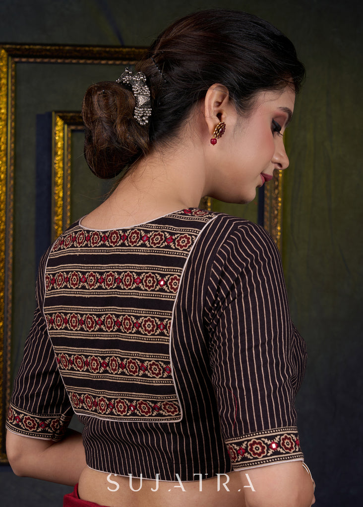 Elegant Embroidered Ajrakh Blouse