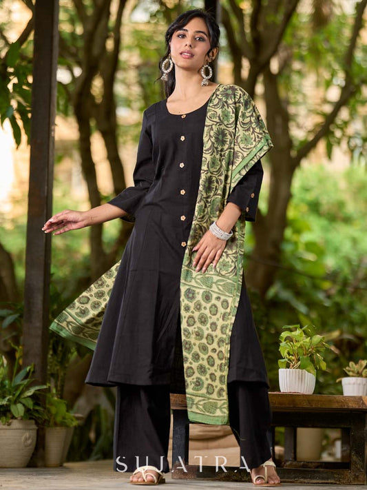 Elegant Sage Green Mul Cotton Dupatta with Traditional Print