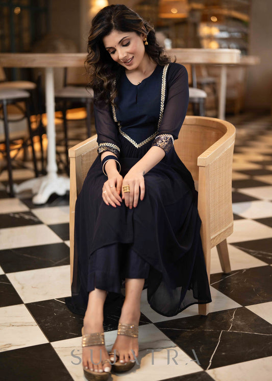 Blue Cotton Silk Pant