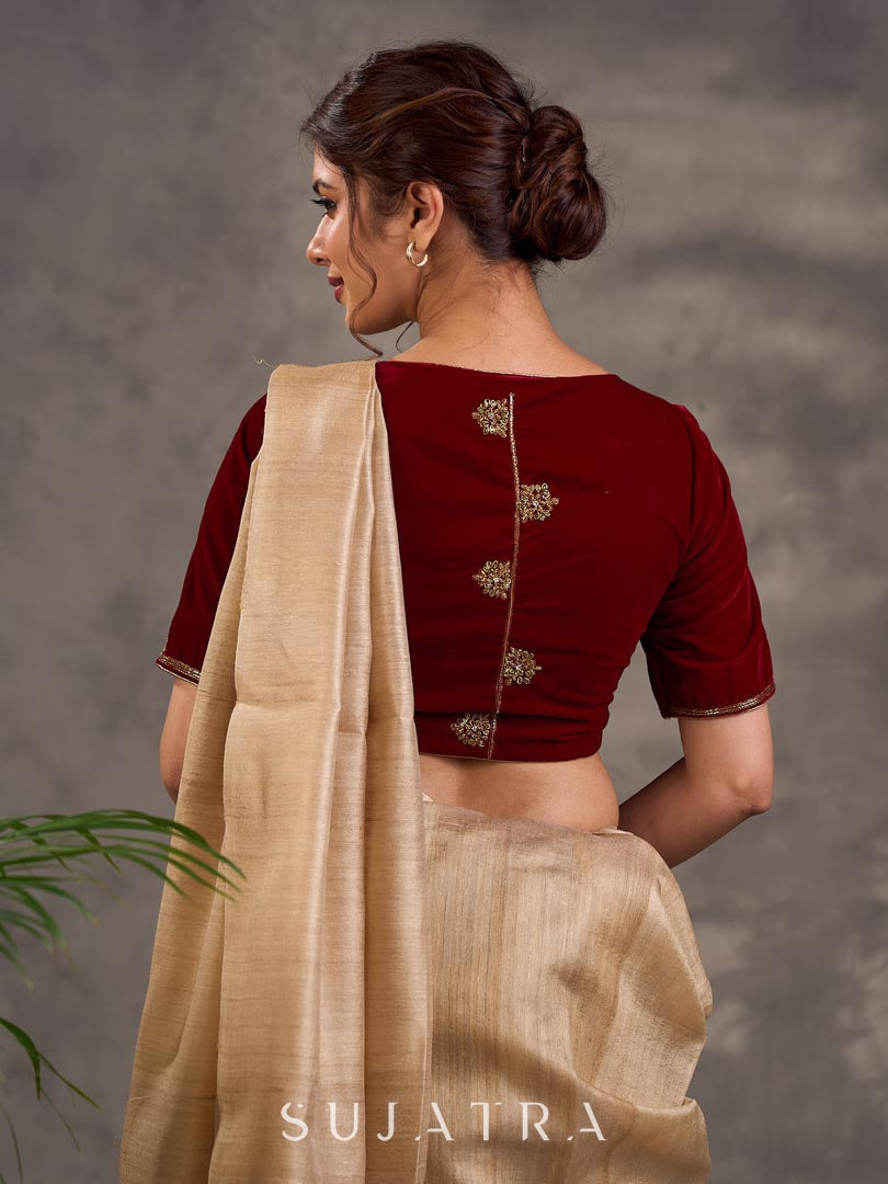 Classic Beige Pure Tussar Silk Saree