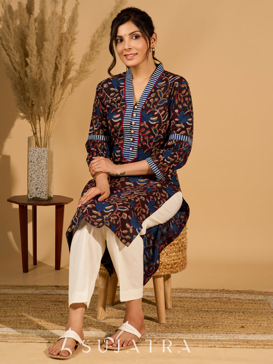 Bliss Black Kurta with Indigo Placket and Statement Sleeves