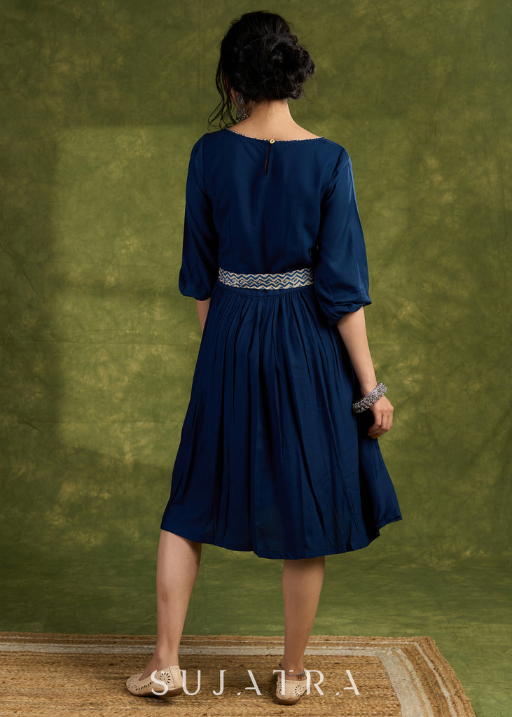 Teal Blue Rayon Dress, Minimalistic Chic With Timeless Elegance