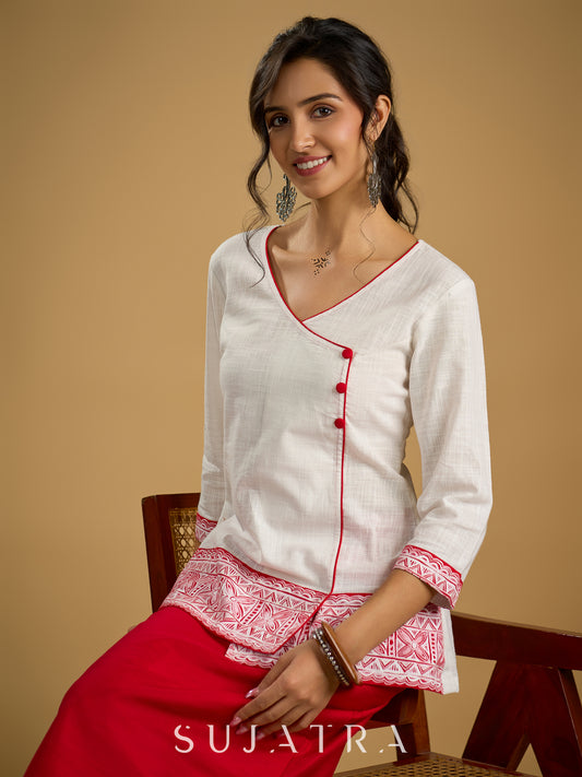 Traditional madhubani hand painting crafted on comfortable white cotton top- Skirt optional