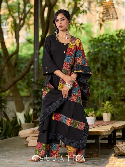 Vibrant Ajrakh Patchwork Cotton Dupatta