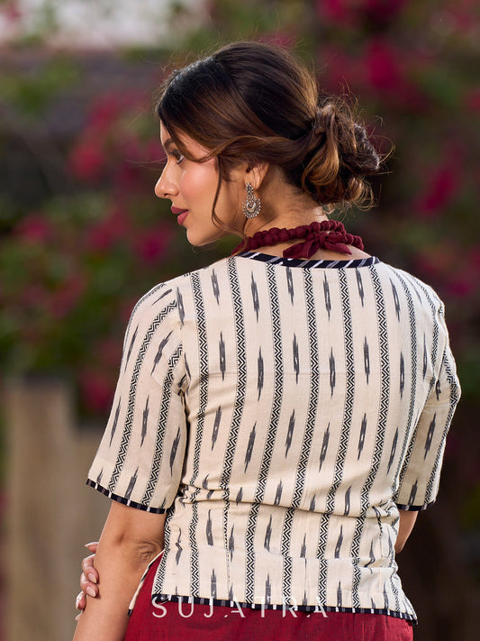 Classic Black & White Ikat Cotton Blouse
