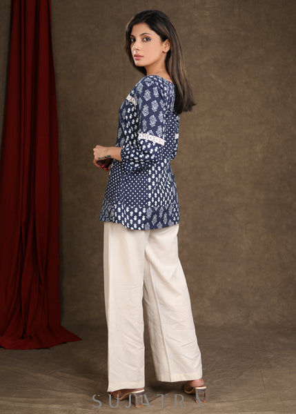 Indigo Supima Organic Batiste Cutwork Sleeveless Top