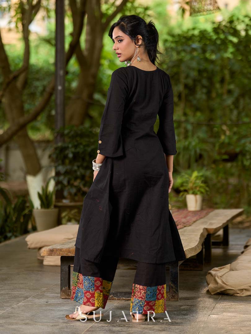 Timeless Black Cotton Kurta with Minimal Embellishment
