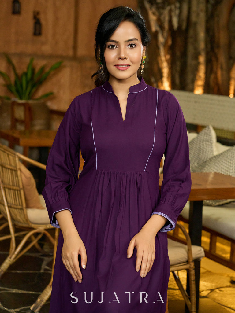Purple Haze Effortless Rayon Dress with Chic Collar