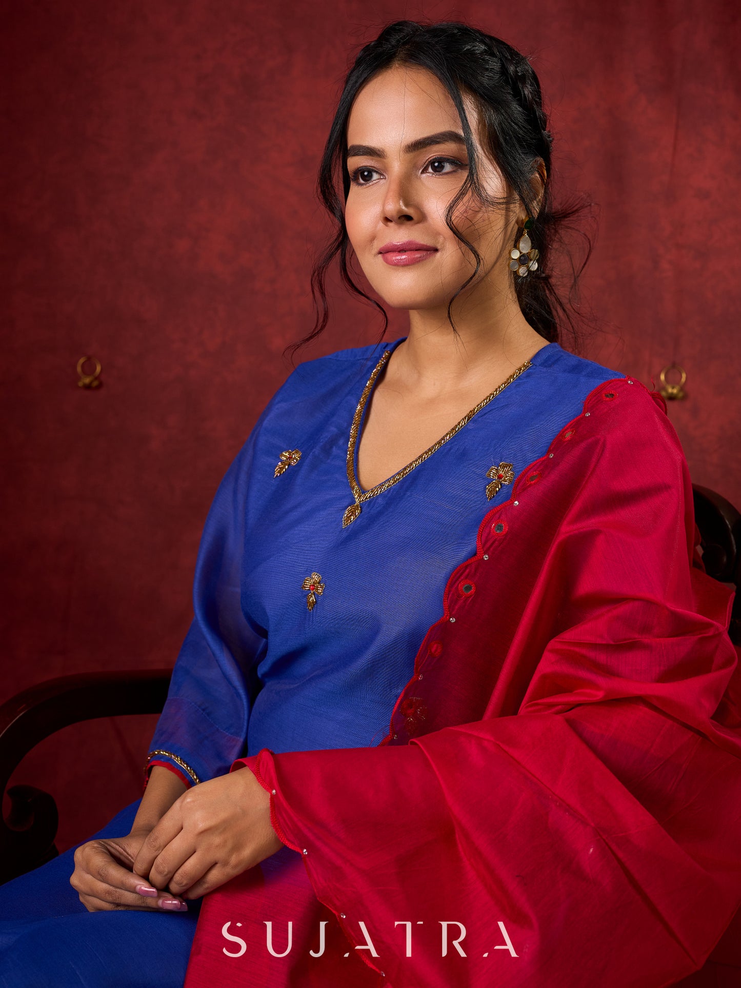 Blue Chanderi Hand Embroidered Kurta