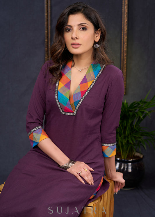 Elegant-Wine-Cotton-Straight-Cut-Kurta-Highlighted-With-Multicolour-Print-Design--Pant-Optional