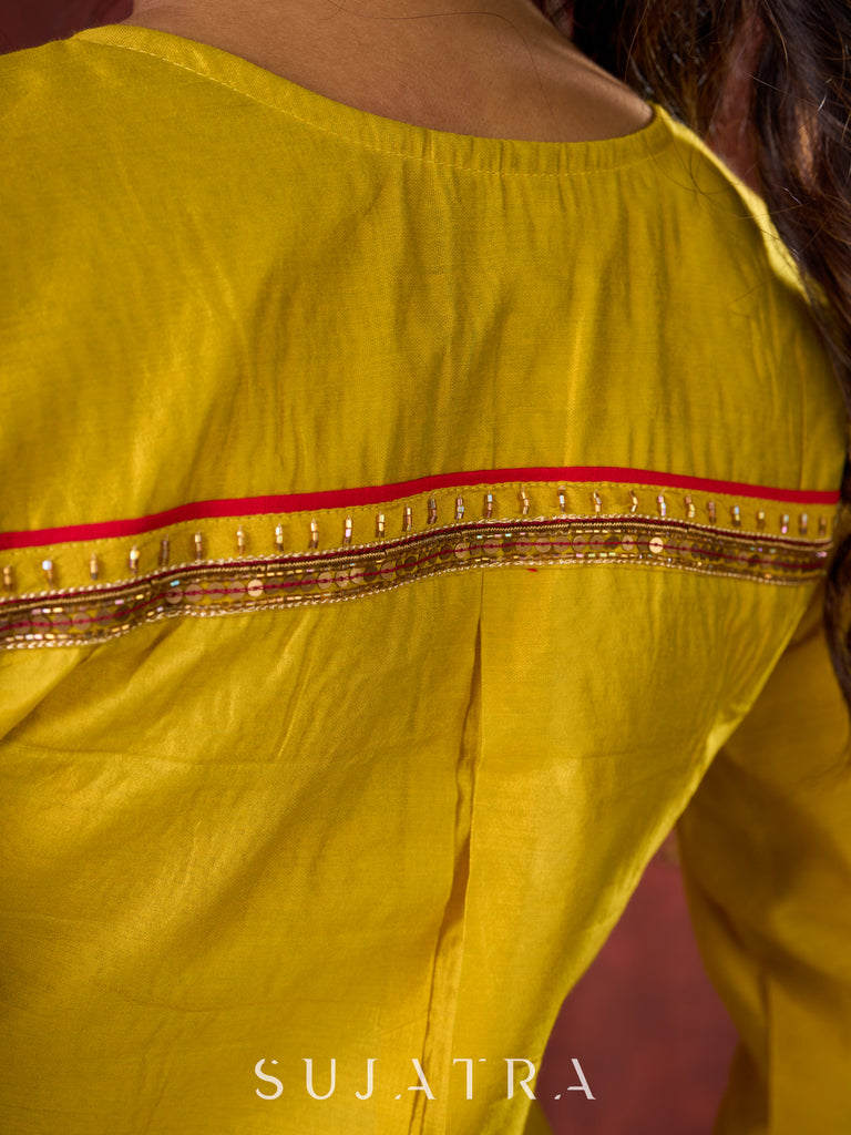 Stylish yellow Chanderi kurta featuring intricate handcrafted embroidery pant n dupatta optional